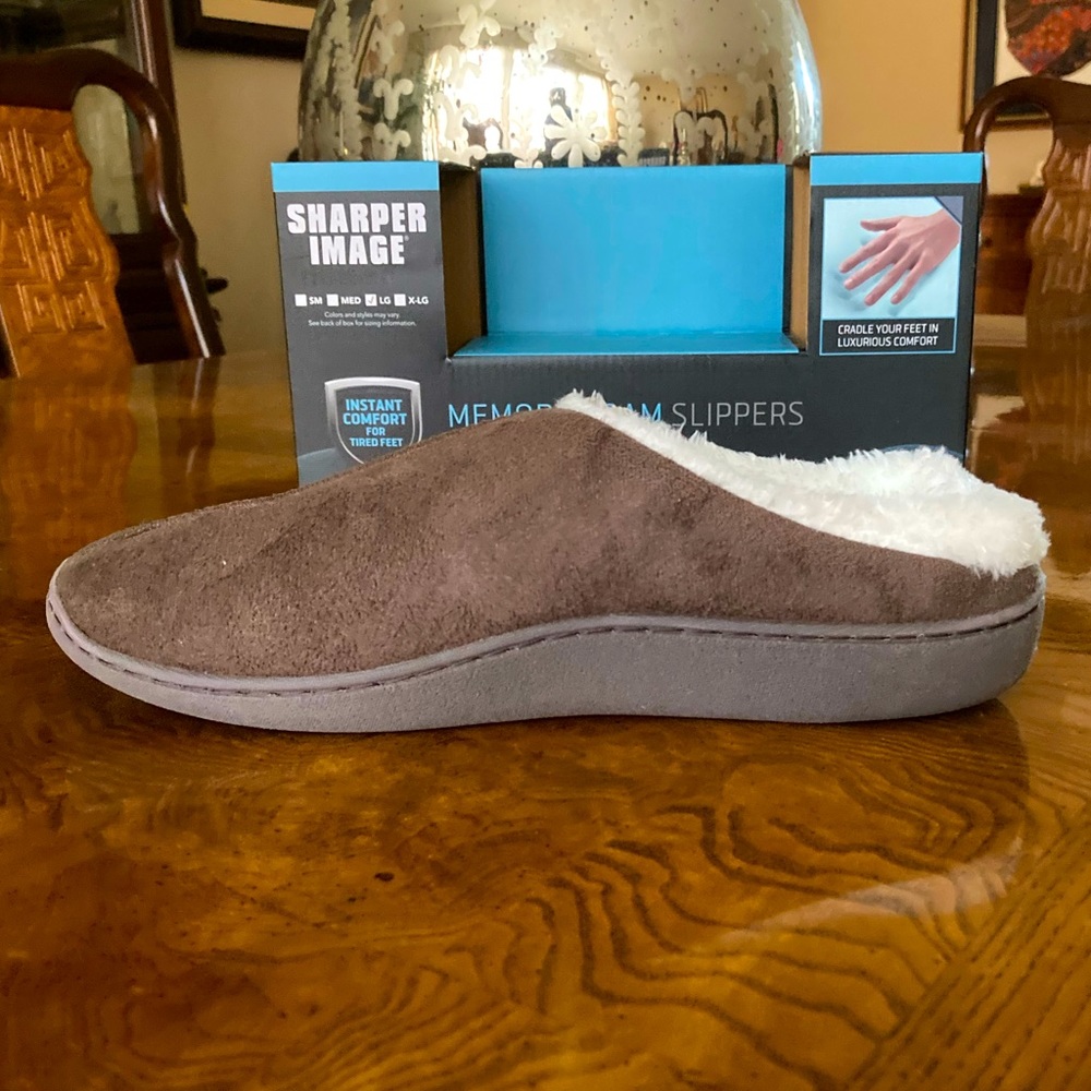 Brown Memory Foam Slippers for Men by Sharper Image
